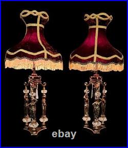 Vtg MCM Art Deco Style The Graces Greek Goddess Hollywood Regency Crystal Lamps