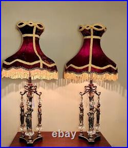 Vtg MCM Art Deco Style The Graces Greek Goddess Hollywood Regency Crystal Lamps