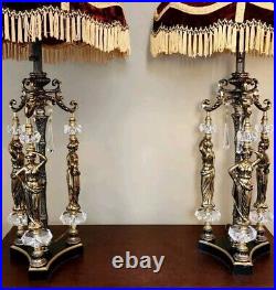 Vtg MCM Art Deco Style The Graces Greek Goddess Hollywood Regency Crystal Lamps