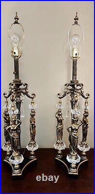 Vtg MCM Art Deco Style The Graces Greek Goddess Hollywood Regency Crystal Lamps