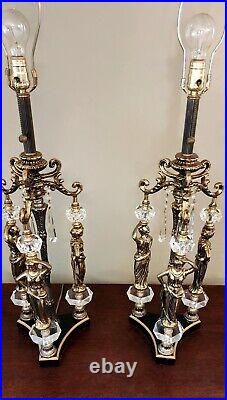 Vtg MCM Art Deco Style The Graces Greek Goddess Hollywood Regency Crystal Lamps