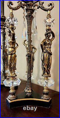 Vtg MCM Art Deco Style The Graces Greek Goddess Hollywood Regency Crystal Lamps