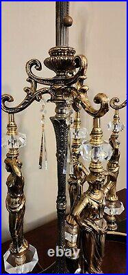 Vtg MCM Art Deco Style The Graces Greek Goddess Hollywood Regency Crystal Lamps