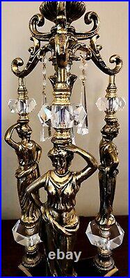 Vtg MCM Art Deco Style The Graces Greek Goddess Hollywood Regency Crystal Lamps