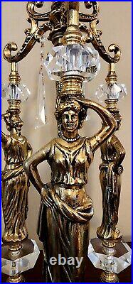 Vtg MCM Art Deco Style The Graces Greek Goddess Hollywood Regency Crystal Lamps