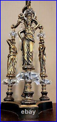 Vtg MCM Art Deco Style The Graces Greek Goddess Hollywood Regency Crystal Lamps