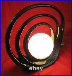Vtg MCM Black Glazed Ceramic Halo Table Lamp HARRIS China Modern Art Deco Globe
