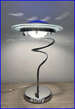 Vtg MCM Swirl Saucer Metal Desk Lamp UFO Atomic Industrial Art Deco Halogen 2002