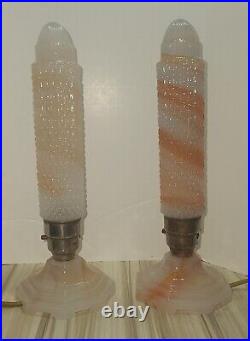 Vtg Pair 2 Art Deco Skyscraper Bedside Boudoir Table Lamps