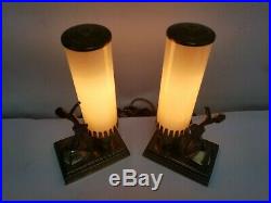 Vtg Rare Art Deco Pair Nude Lady Women Table Lamp Perfect Frankart Era Style Wow