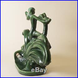 Vtg Royal Haeger Ceramic TV Lamp Nude Woman Deer Fawn Vase Art Deco Green Rare