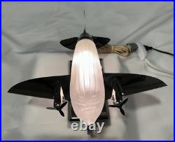 Vtg Sarsaparilla Art Deco Chrome Airplane Lamp Frosted Glass Excellent Cond