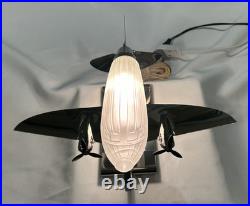 Vtg Sarsaparilla Art Deco Chrome Airplane Lamp Frosted Glass Excellent Cond