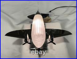 Vtg Sarsaparilla Art Deco Chrome Airplane Lamp Frosted Glass Excellent Cond