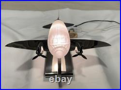Vtg Sarsaparilla Art Deco Chrome Airplane Lamp Frosted Glass Excellent Cond