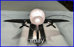 Vtg Sarsaparilla Art Deco Chrome Airplane Lamp Frosted Glass Excellent Cond