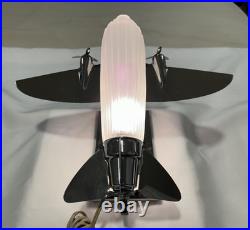 Vtg Sarsaparilla Art Deco Chrome Airplane Lamp Frosted Glass Excellent Cond