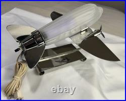 Vtg Sarsaparilla Art Deco Chrome Airplane Lamp Frosted Glass Excellent Cond