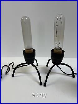 Vtg Set/2 Art Deco Skyscraper Torpedo Glass Boudoir Tabletop Lamps 13 T Working