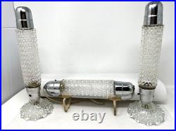 Vtg Skyscraper Torpedo Bullet Clear Glass 2 Table Lamp Headboard Boudoir Vanity