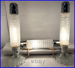 Vtg Skyscraper Torpedo Bullet Clear Glass 2 Table Lamp Headboard Boudoir Vanity