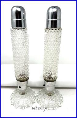 Vtg Skyscraper Torpedo Bullet Clear Glass 2 Table Lamp Headboard Boudoir Vanity