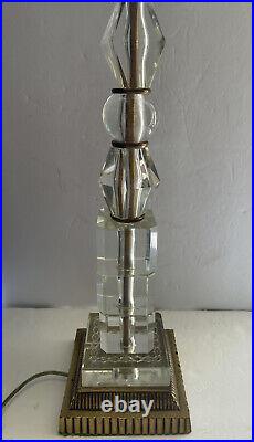 Vtg Stacked Glass Table Lamp 20 Tall Gilt Base Art Deco Hollywood Regency MCM