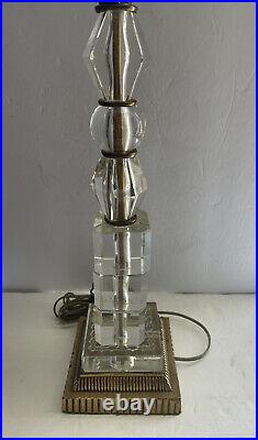 Vtg Stacked Glass Table Lamp 20 Tall Gilt Base Art Deco Hollywood Regency MCM