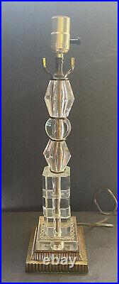 Vtg Stacked Glass Table Lamp 20 Tall Gilt Base Art Deco Hollywood Regency MCM