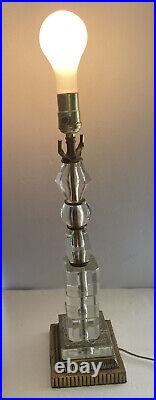 Vtg Stacked Glass Table Lamp 20 Tall Gilt Base Art Deco Hollywood Regency MCM