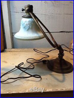 Vtg Stickley Era Harp Lamp Bryant Hardware Brass Desk Art Deco 1900s Oscillate
