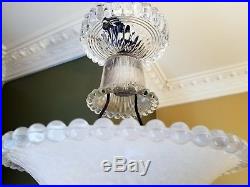 Vtg Stunning Art Deco Ceiling Lamp Fixture Glass Chandelier Light 1940