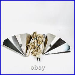 Vtg Wall Sconces Lamps 30's Art Deco Plug In Lights V Shape Metal Paneled Fan