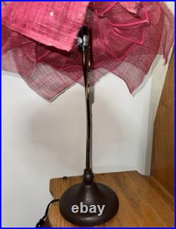 Vtg Woman Lady Profile Metal Lamp Mesh Pink Hat Shaped Shade 22 Tall Art Deco