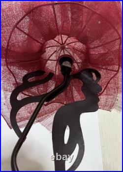 Vtg Woman Lady Profile Metal Lamp Mesh Pink Hat Shaped Shade 22 Tall Art Deco