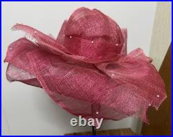 Vtg Woman Lady Profile Metal Lamp Mesh Pink Hat Shaped Shade 22 Tall Art Deco