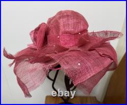 Vtg Woman Lady Profile Metal Lamp Mesh Pink Hat Shaped Shade 22 Tall Art Deco