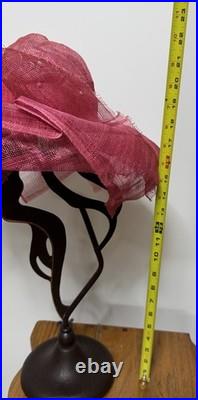 Vtg Woman Lady Profile Metal Lamp Mesh Pink Hat Shaped Shade 22 Tall Art Deco