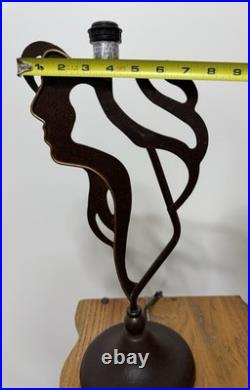 Vtg Woman Lady Profile Metal Lamp Mesh Pink Hat Shaped Shade 22 Tall Art Deco