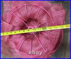 Vtg Woman Lady Profile Metal Lamp Mesh Pink Hat Shaped Shade 22 Tall Art Deco