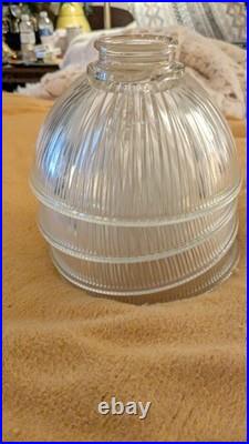 Vtg art deco halophane ribbed glass light shade 2 1/8 fitter 6.5 dia. 4 depth