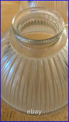 Vtg art deco halophane ribbed glass light shade 2 1/8 fitter 6.5 dia. 4 depth