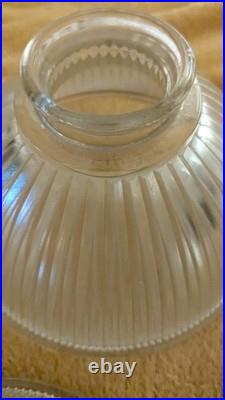 Vtg art deco halophane ribbed glass light shade 2 1/8 fitter 6.5 dia. 4 depth
