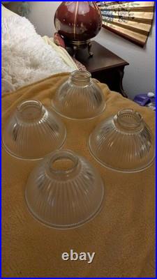 Vtg art deco halophane ribbed glass light shade 2 1/8 fitter 6.5 dia. 4 depth