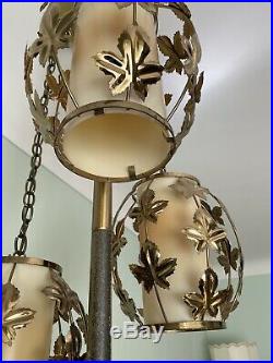 Vtg mid century Tension Pole Floor Lamp Light Flower Swag 1970s Modern Art Deco