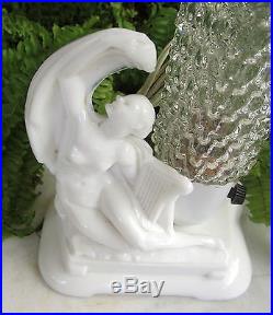 WONDERFUL ART DECO GLASS BULLET LAMP With WOMAN IN REPOSE