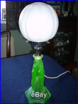 Walther Art Deco Frosted Green Uranium Glass Three Graces table Lamp