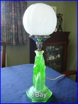 Walther Art Deco Frosted Green Uranium Glass Three Graces table Lamp