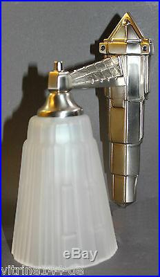 Wandlampe Art Deco DESIGNLEUCHTE Messing vernickelt silberfarben+Glas satiniert