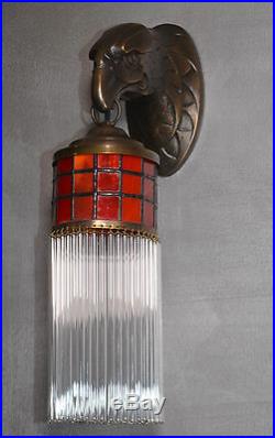 Wandleuchter Wandlampe Messing Art Deco Glas Jugendstil Lampe Glamour Antik Adle